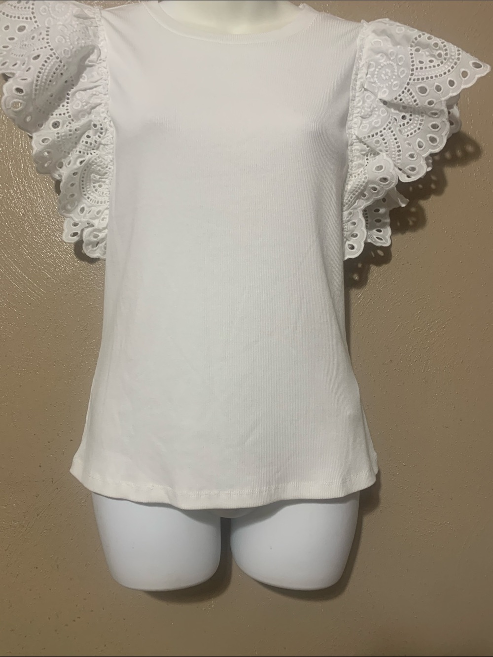 Joie size S White Eyelet Flutter Lace Sleeve Tank NWT